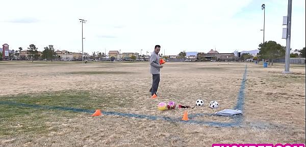  Soccer teens thank their much older coach as a team by sucking and fucking him